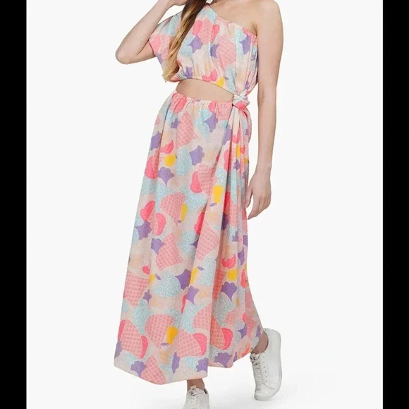 America & Beyond Cotton Candy One shoulder Maxi Dress M Spring Summer Long - Picture 3 of 11